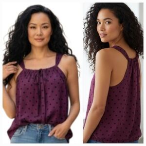 "American Outfitters" (PS) Cute Plum with black polka-dots racerback top.